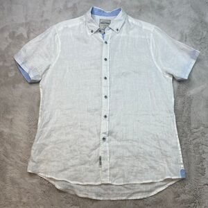 Report Collection Heritage Linen Shirt Mens Large White Button Up Short Sleeve